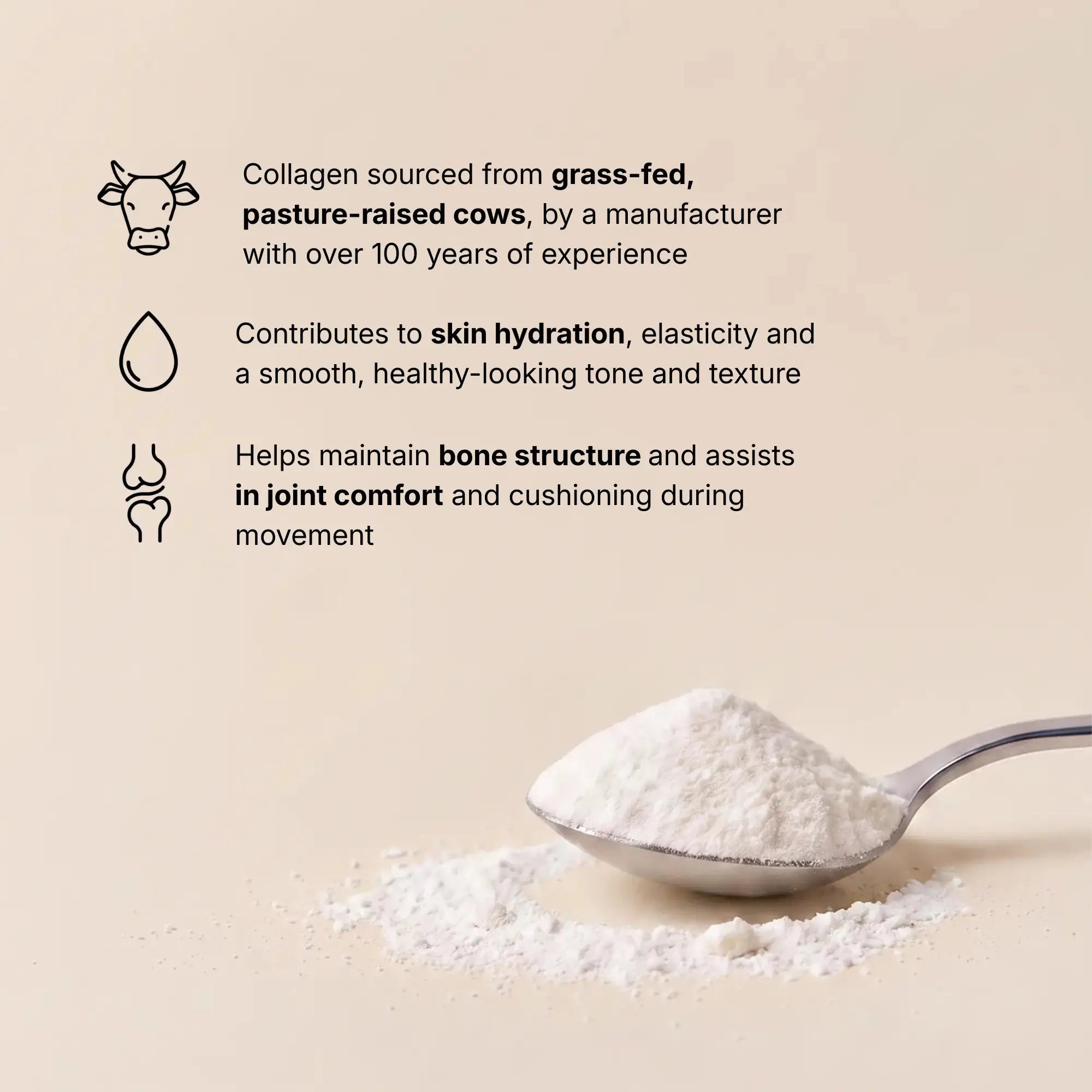 Grass-fed, pasture-raised collagen, skin, bones, and joints